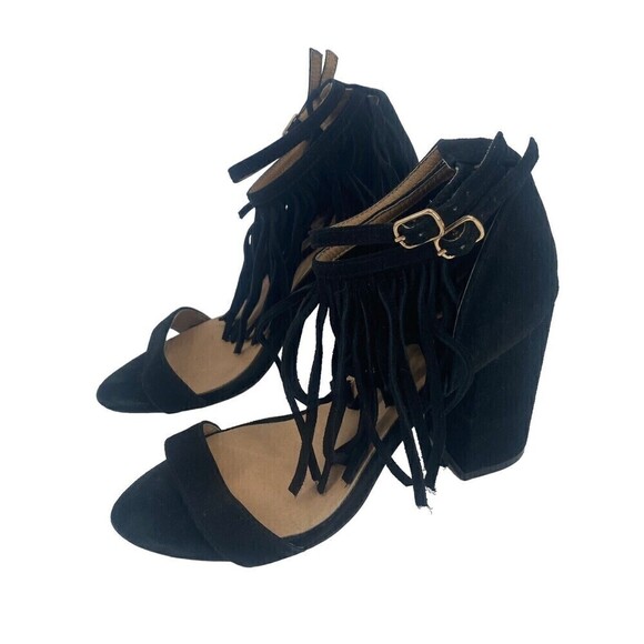 RAYE Revolve Loni Heel in Black Fringe Ankle Strap Suede Size 5 - Picture 2 of 14